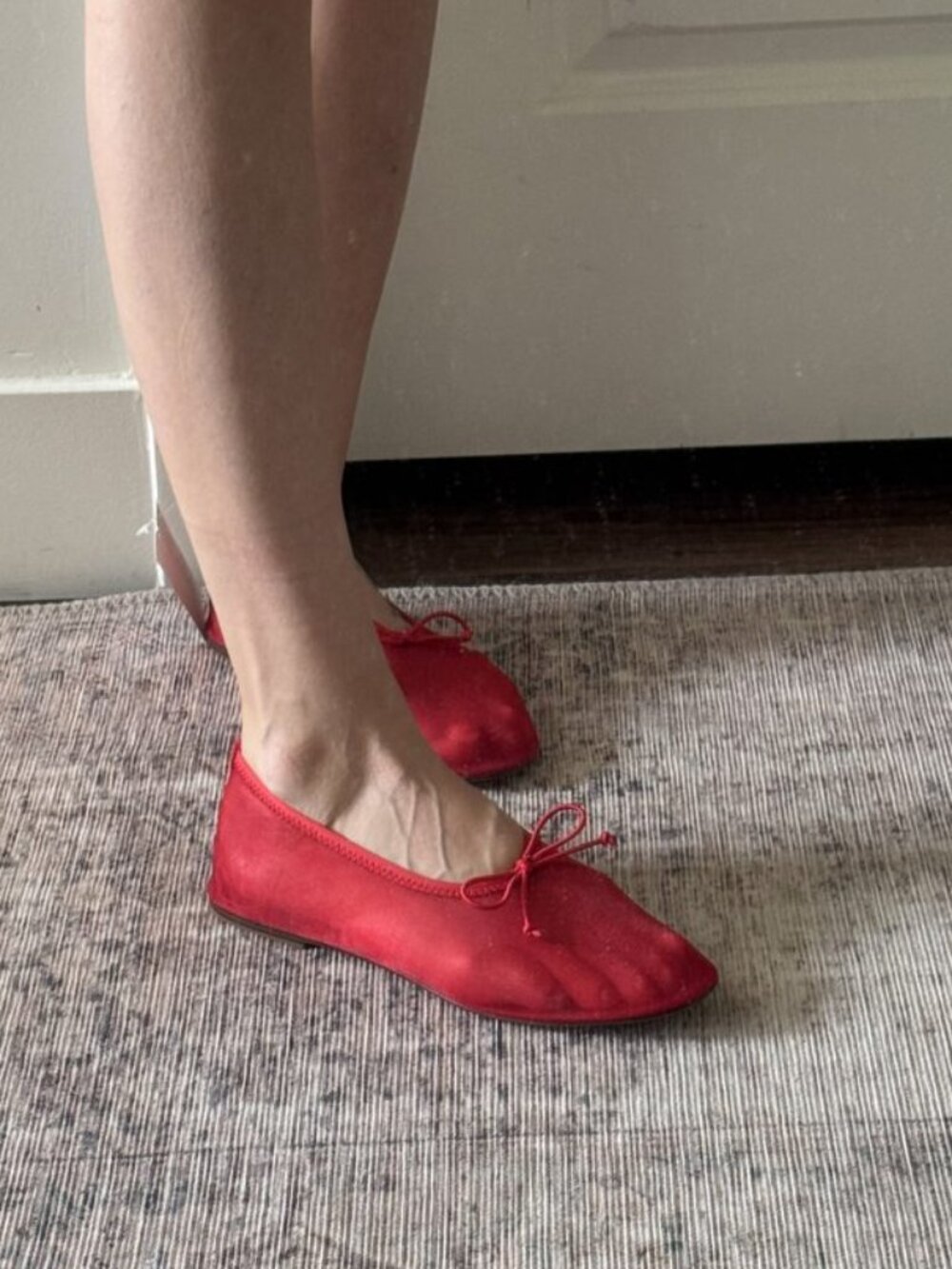 NWT H&M Red Mesh Ballet Flats Bow Square Toe US 9
